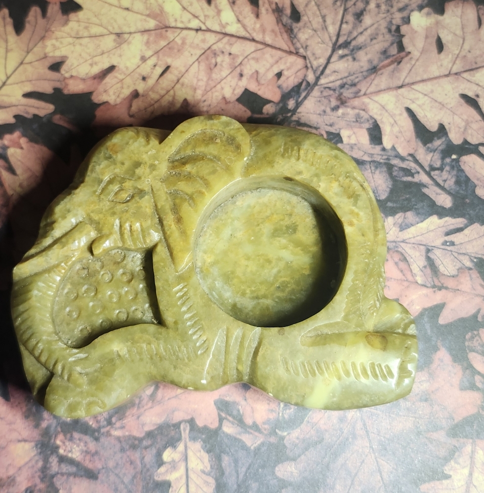 Green marble elephant candle holder